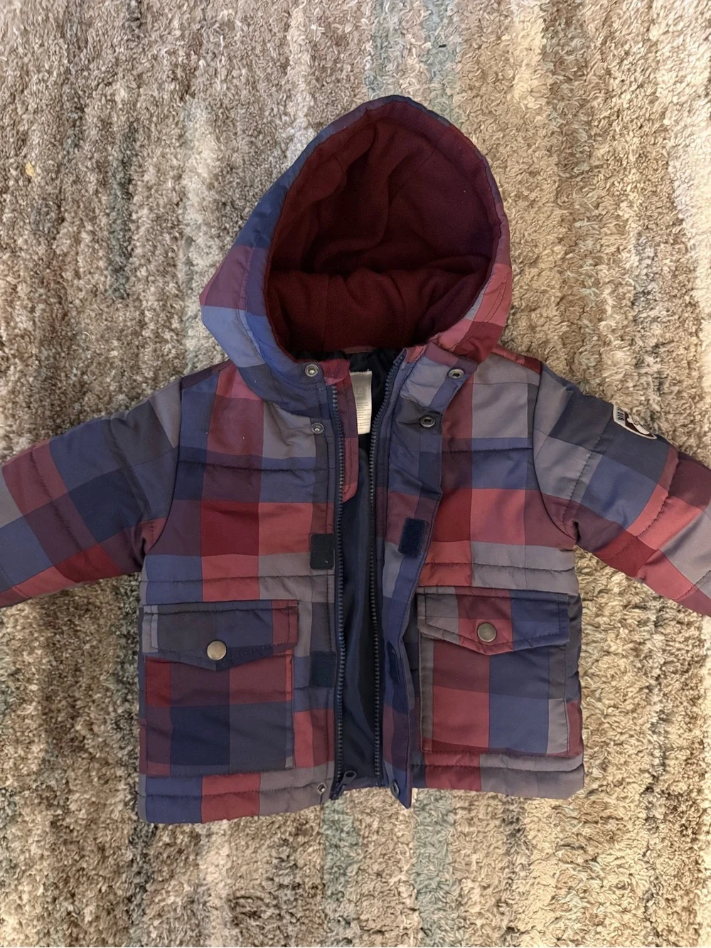 Carter's Red & Blue Plaid Hooded Puffer Jacket